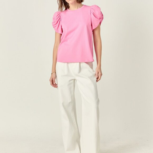 NWT English Factory Ruched Sleeve Tee - Picture 3 of 4